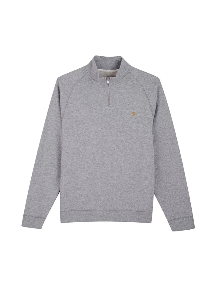 Farah Jim Organic Cotton Quarter Zip Sweatshirt In Light Grey Marl