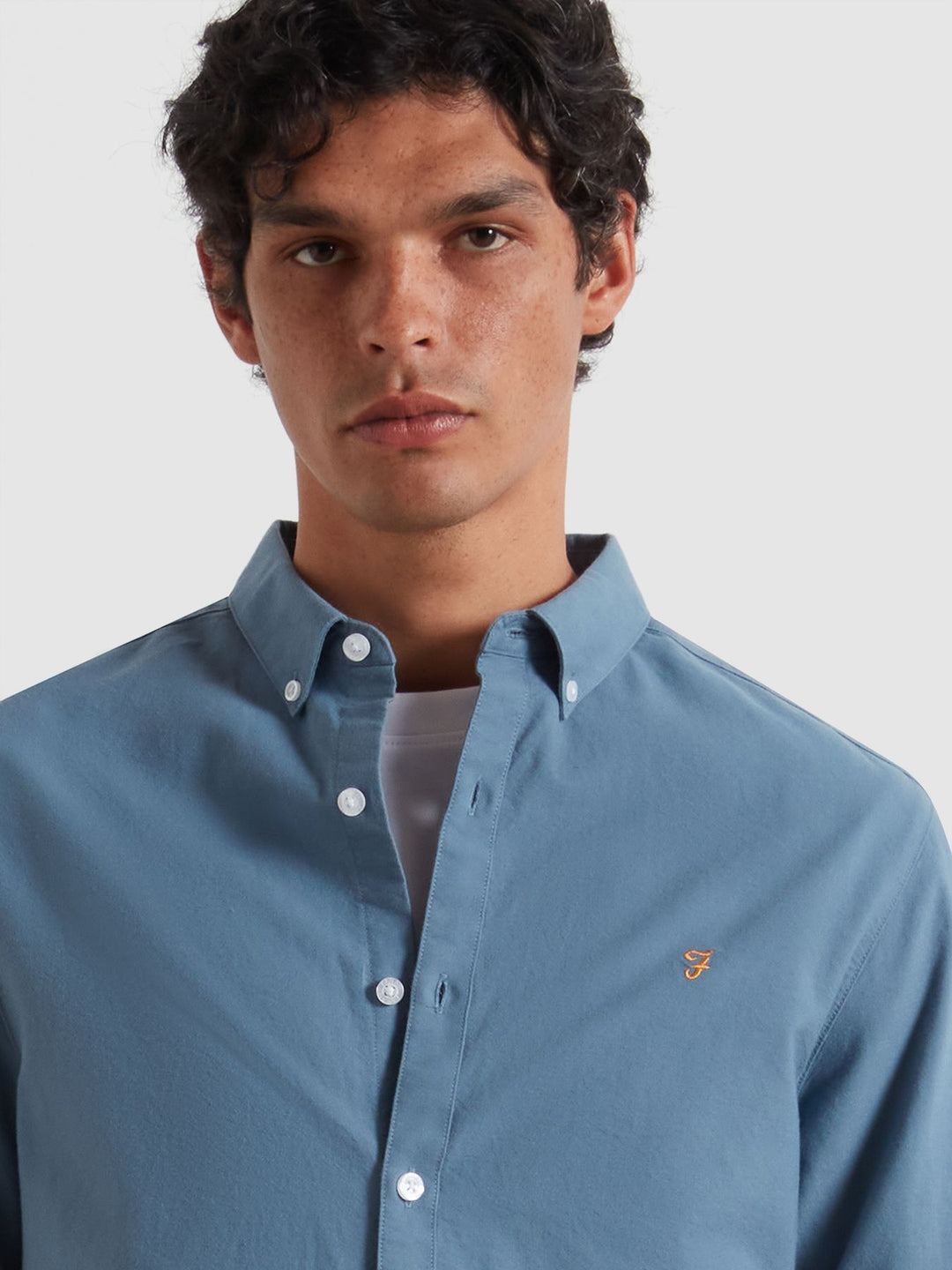 Farah Brewer Slim Fit Organic Cotton Oxford Shirt Chalk Blue