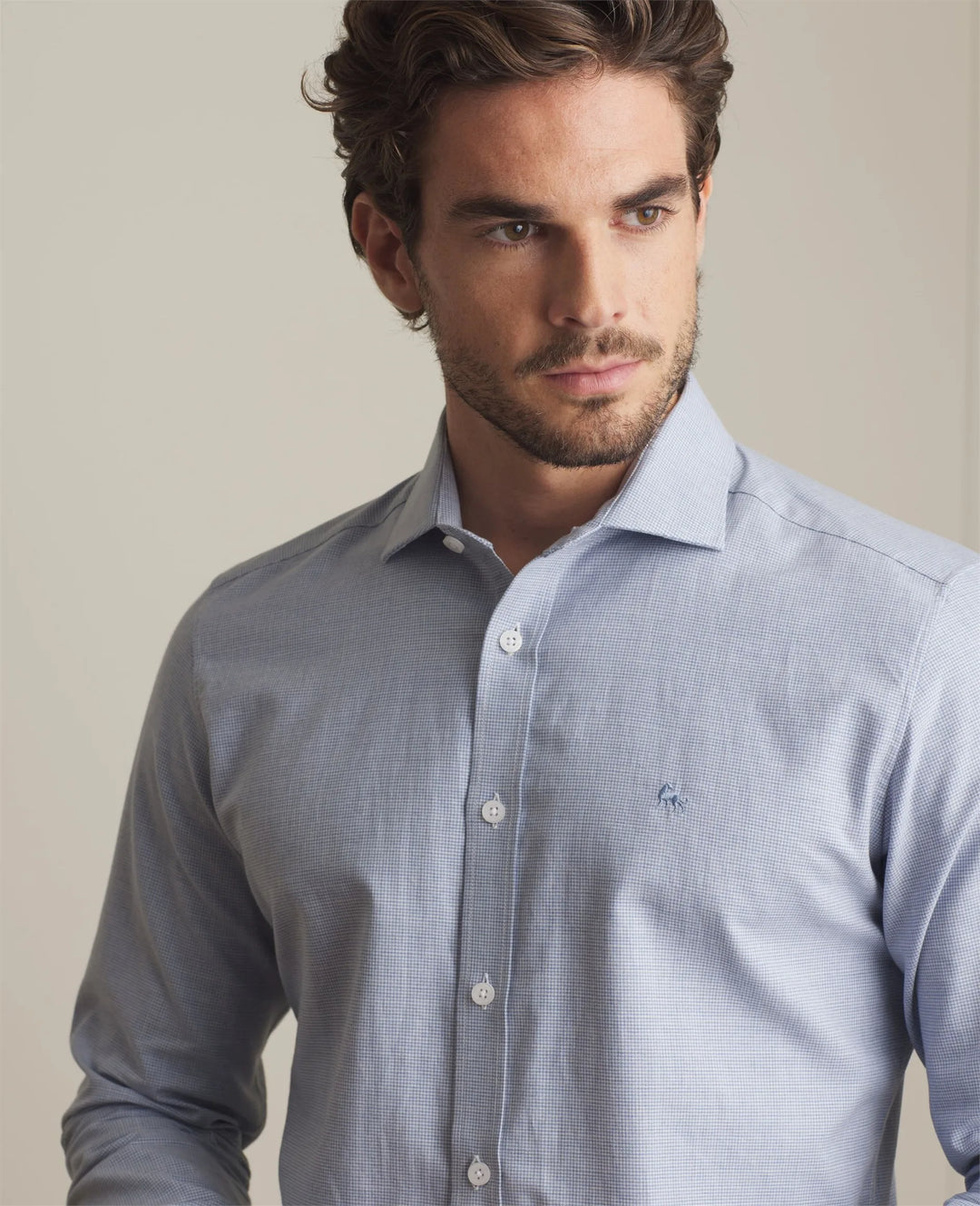 Magee Dunross Shirt Blue Houndstooth