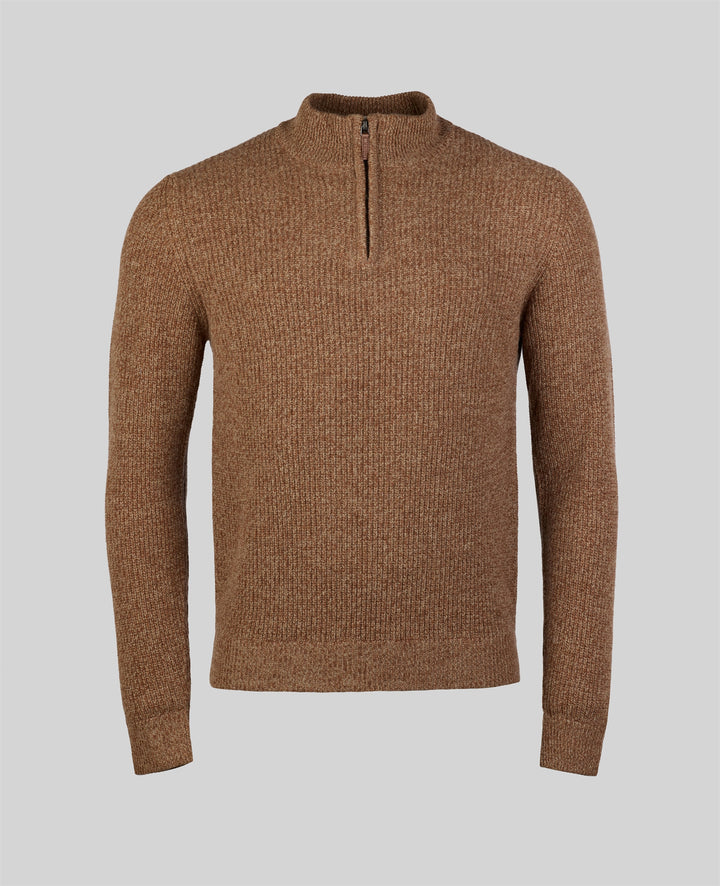 Magee Fionn Fisherman Rib 1/4 Zip Jumper in Earthy Brown