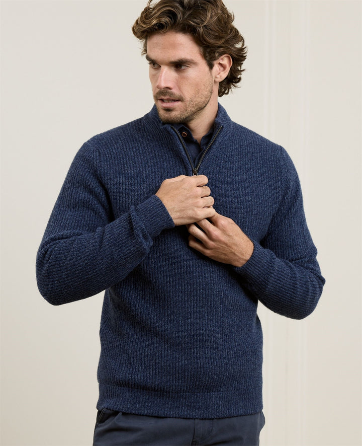 Magee Fionn Fisherman Rib 1/4 Zip Jumper in Navy Blue