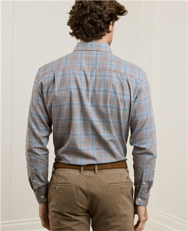 Magee Tullagh Cotton Shirt in Blue & Brown Check