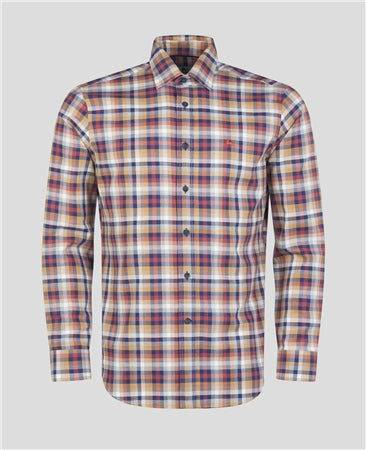 Magee Tullagh Cotton Shirt in Navy & Rust Plaid