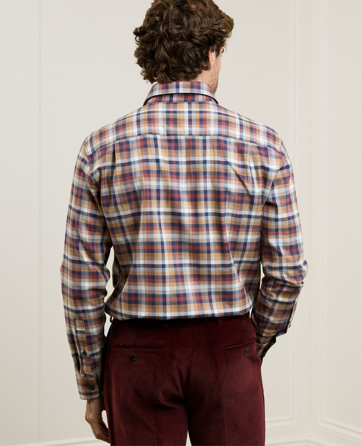 Magee Tullagh Cotton Shirt in Navy & Rust Plaid