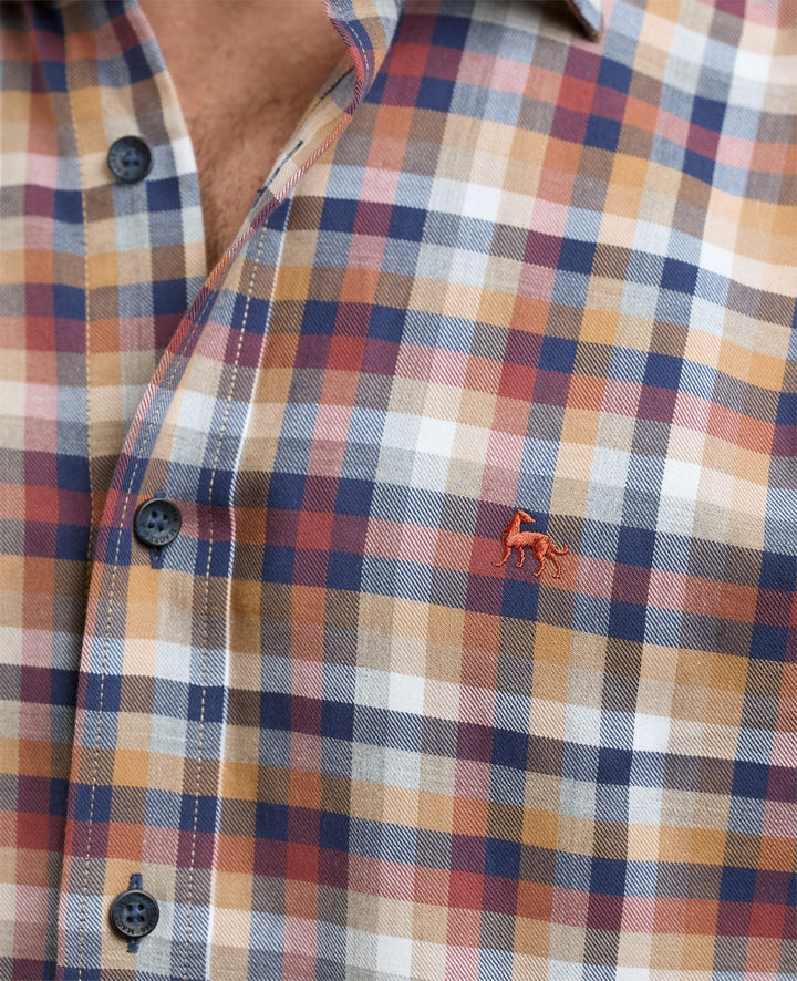 Magee Tullagh Cotton Shirt in Navy & Rust Plaid