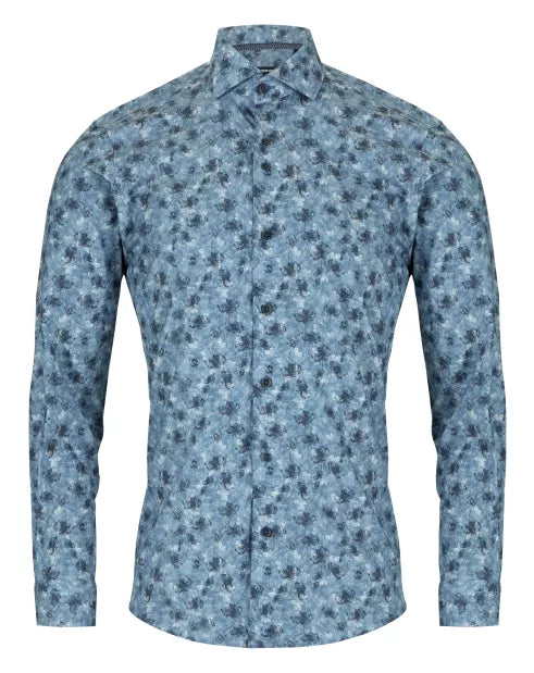 Remus Uomo Blue Seville Long Sleeve Semi-Formal Shirt