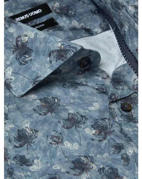 Remus Uomo Blue Seville Long Sleeve Semi-Formal Shirt