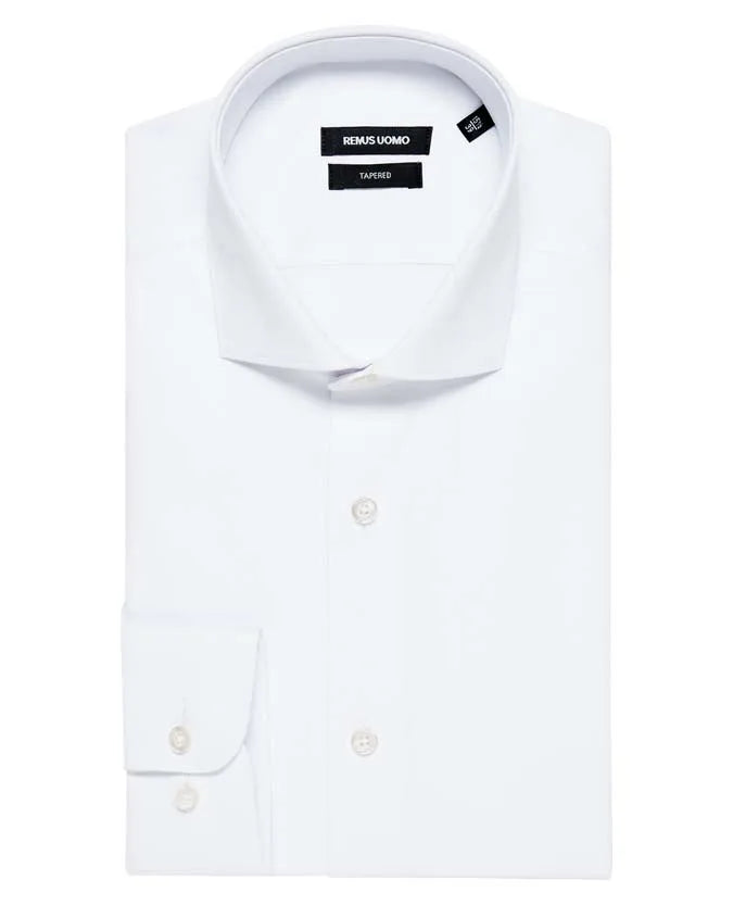 Remus Uomo Long Sleeve Formal Tapered Shirt White