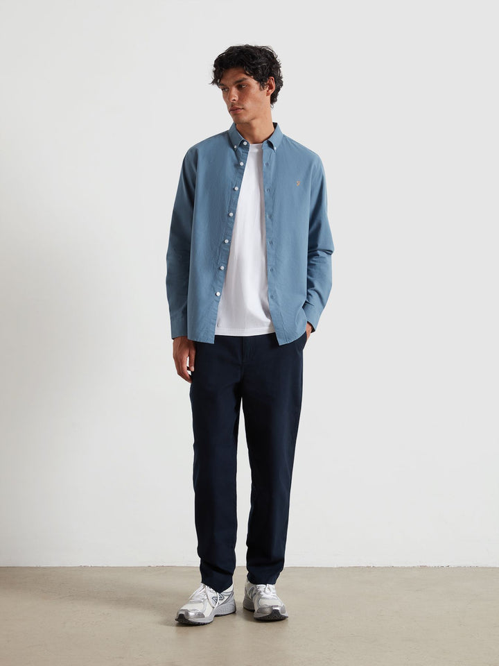 Farah Brewer Slim Fit Organic Cotton Oxford Shirt Chalk Blue