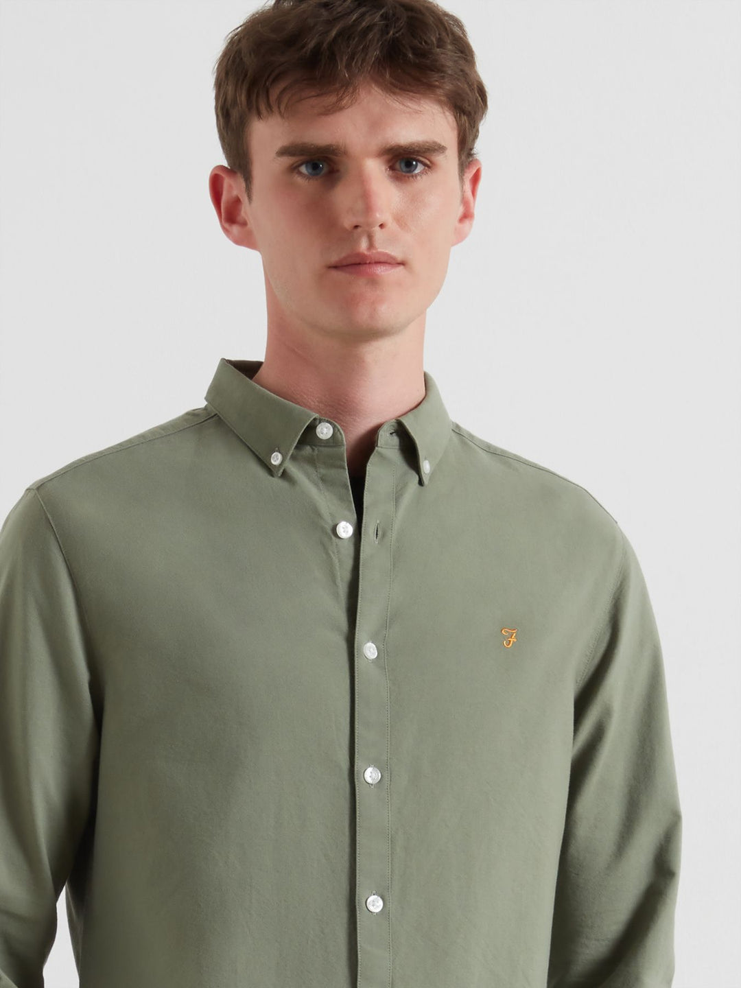 Farah Brewer Slim Fit Organic Cotton Oxford Shirt Tarragon Green