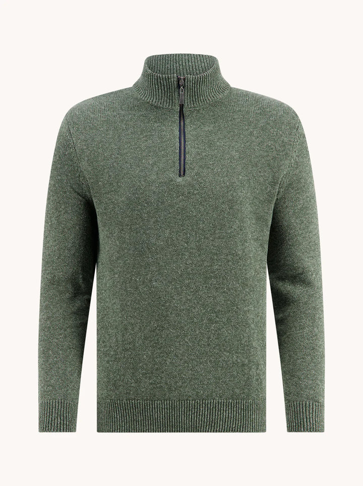 A Fish Named Fred Mock-Zip Melange Dark Green