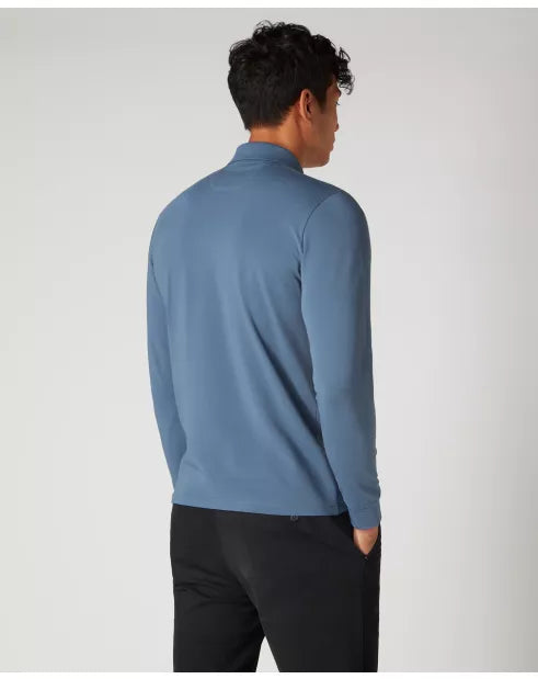 Remus Uomo Blue Long Sleeve Polo 3 Button Polo Shirt image 3