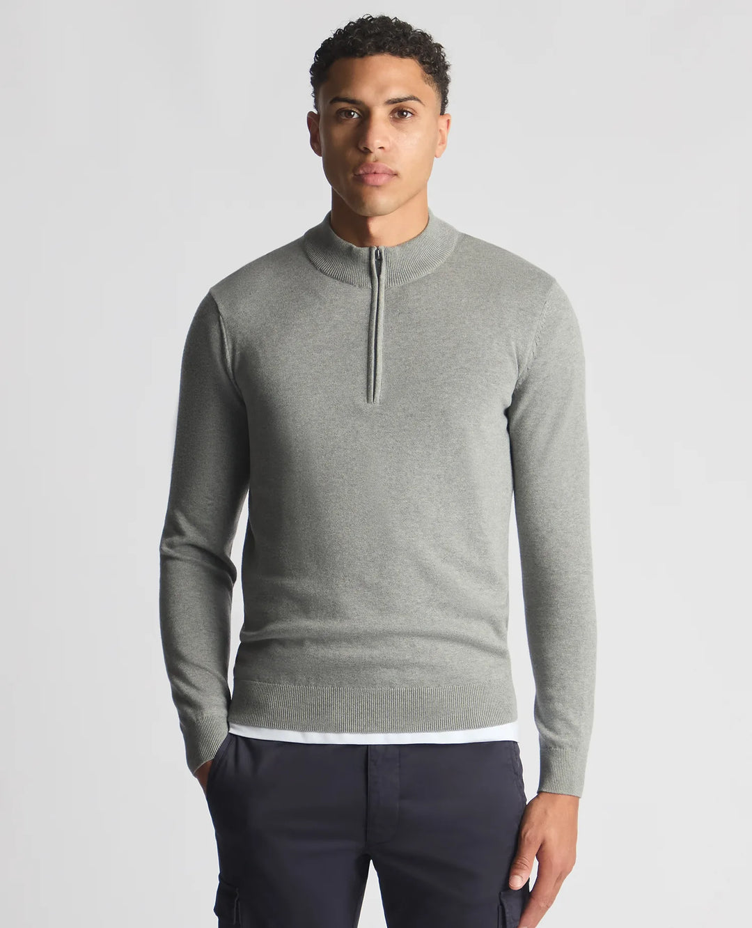 Remus Uomo Cotton 1/4 Zip Light Grey