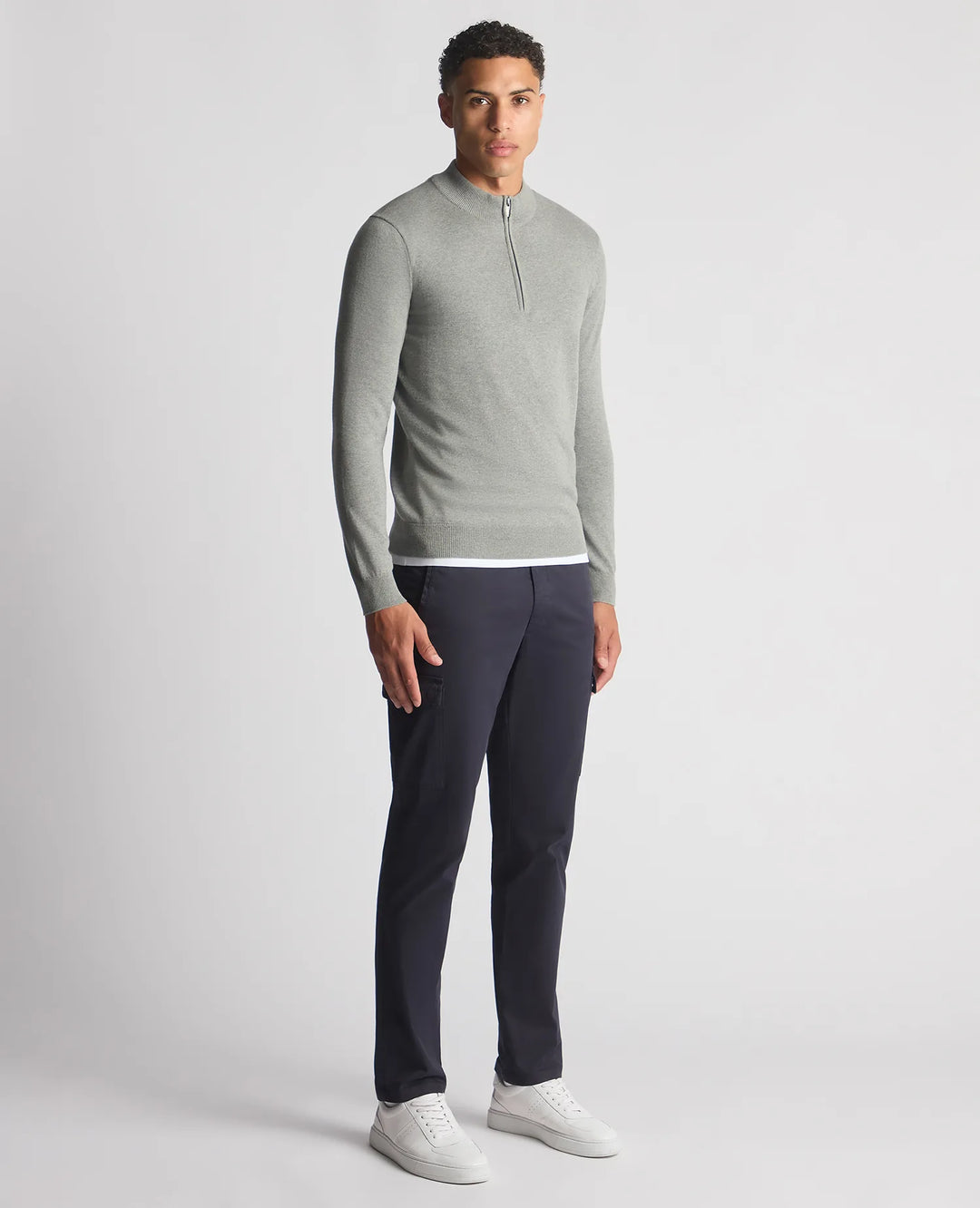 Remus Uomo Cotton 1/4 Zip Light Grey