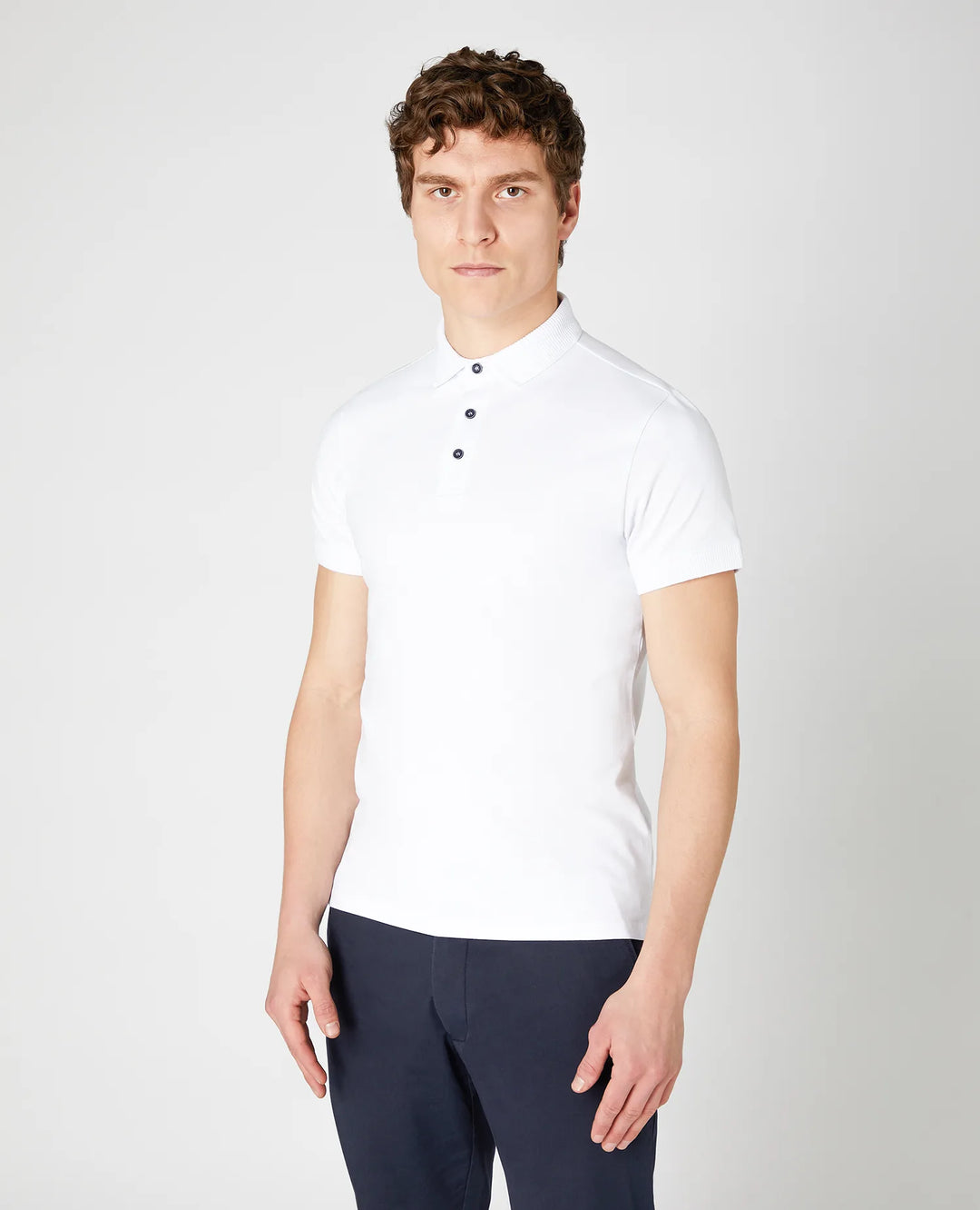 Remus Uomo Short Sleeve 3 Button Polo Shirt White