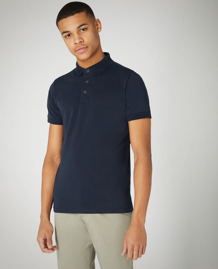 Remus Uomo Short Sleeve 3 Button Polo Shirt Navy