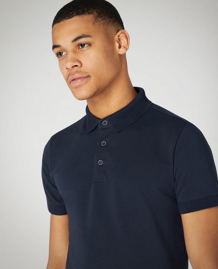 Remus Uomo Short Sleeve 3 Button Polo Shirt Navy