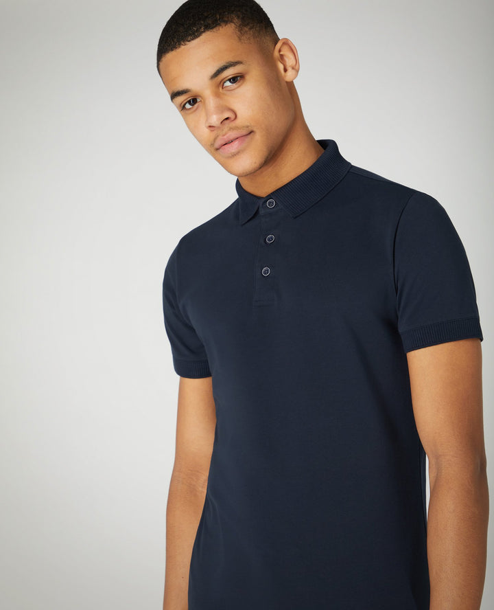 Remus Uomo Short Sleeve 3 Button Polo Shirt Navy