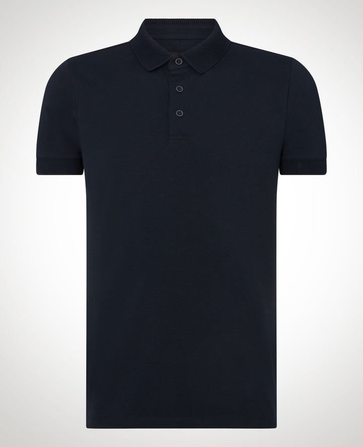 Remus Uomo Short Sleeve 3 Button Polo Shirt Navy