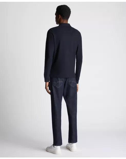 Remus Uomo Long Sleeve Polo 3 Button Polo Shirt Navy