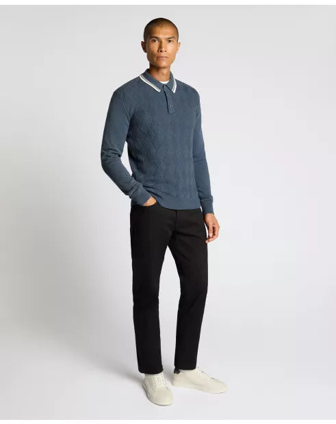 Remus Uomo Blue Long Sleeve Knitted Polo Shirt