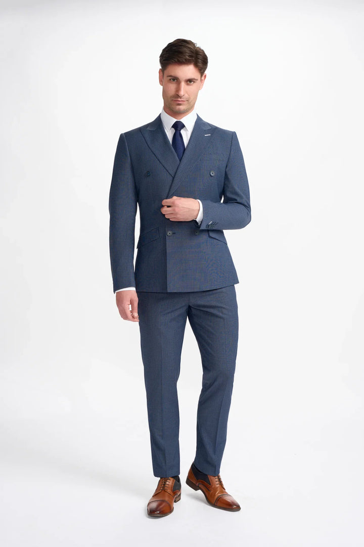 House Of Cavani Bond Navy Check Double Breasted Suit image 8