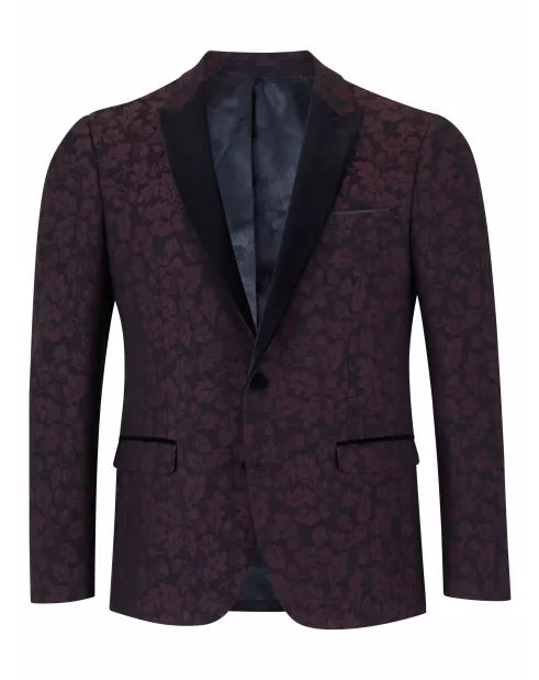 Remus Uomo Floral Dinner Jacket Dark Red