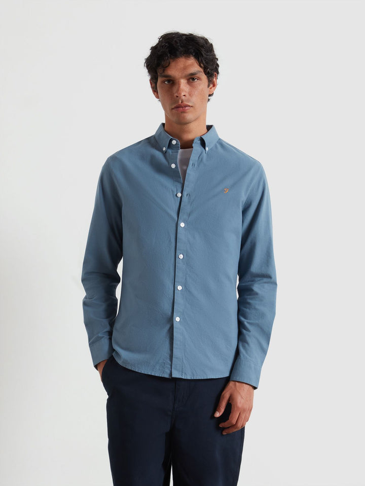Farah Brewer Slim Fit Organic Cotton Oxford Shirt Chalk Blue