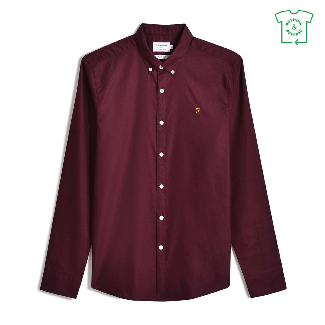 Farah Brewer Slim Fit Organic Cotton Oxford Shirt Bordeaux