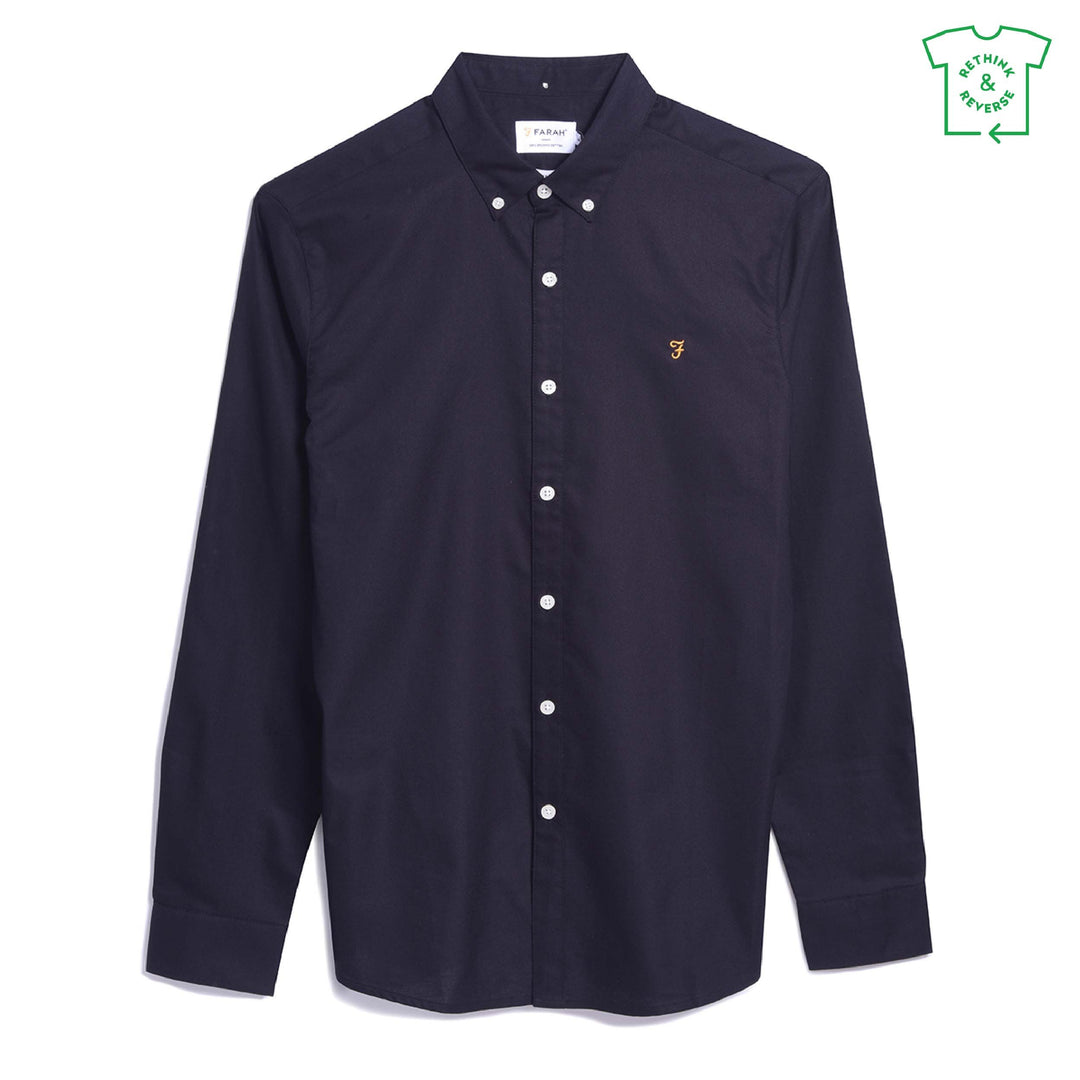 Farah Brewer Slim Fit Organic Cotton Oxford Shirt Navy