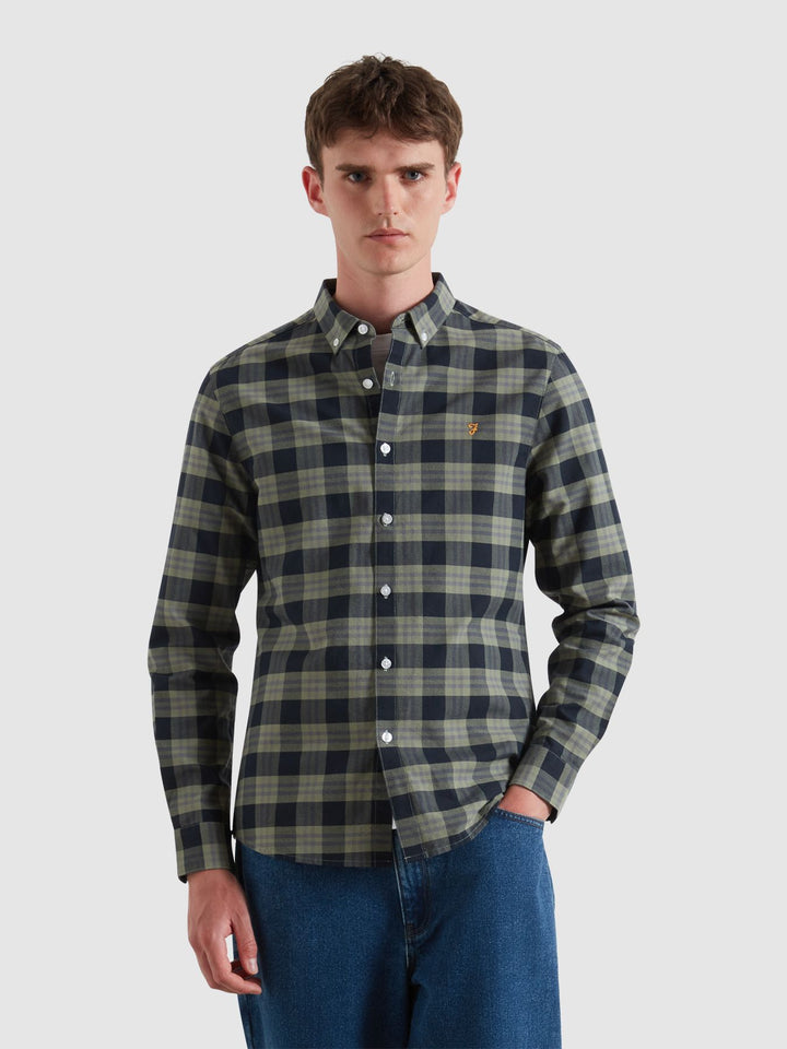 Farah Brewer Check Oxford Shirt In Tarragon Green