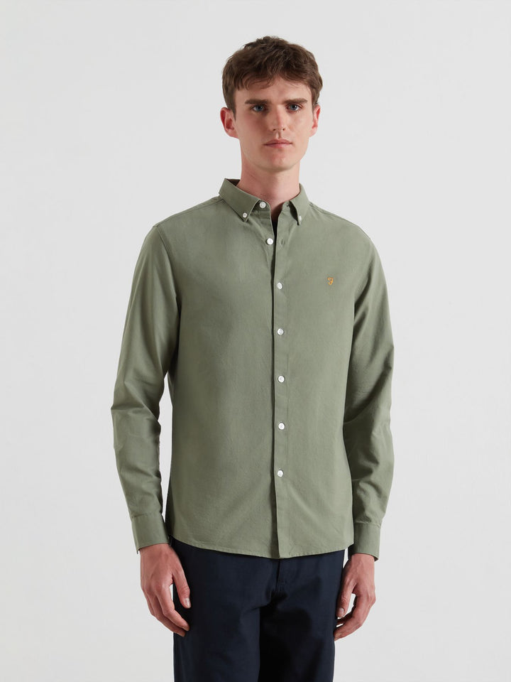Farah Brewer Slim Fit Organic Cotton Oxford Shirt Tarragon Green