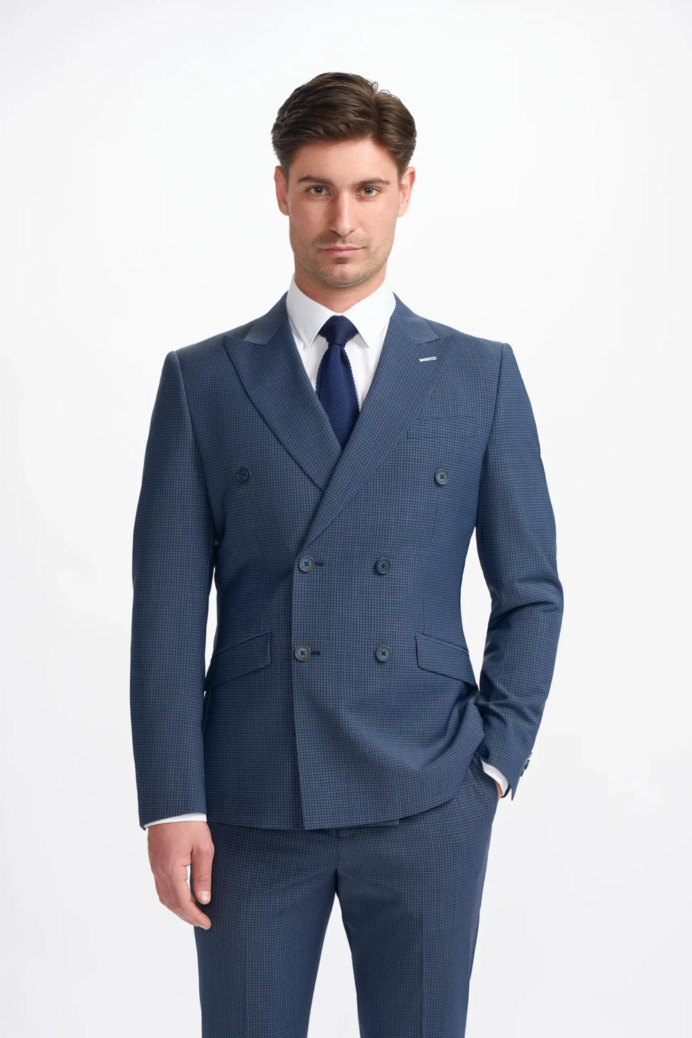 House Of Cavani Bond Navy Check Double Breasted Suit image 5