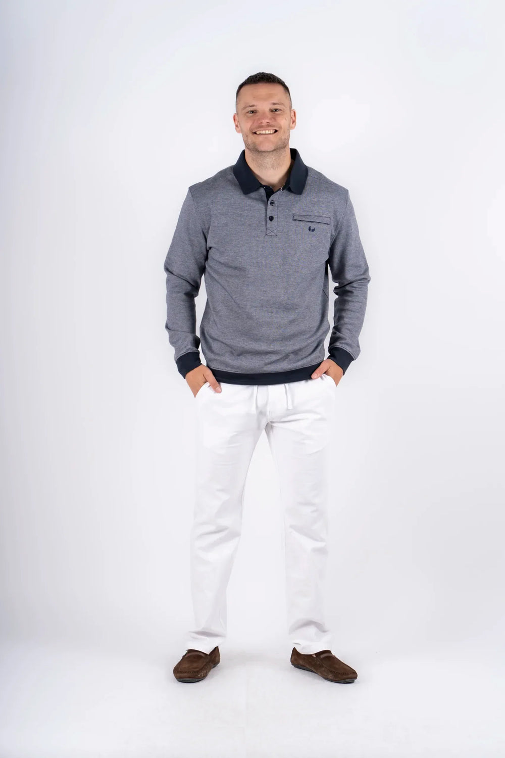 Pre End Rai Long Sleeve Sweat Polo Top Dark Navy image 1