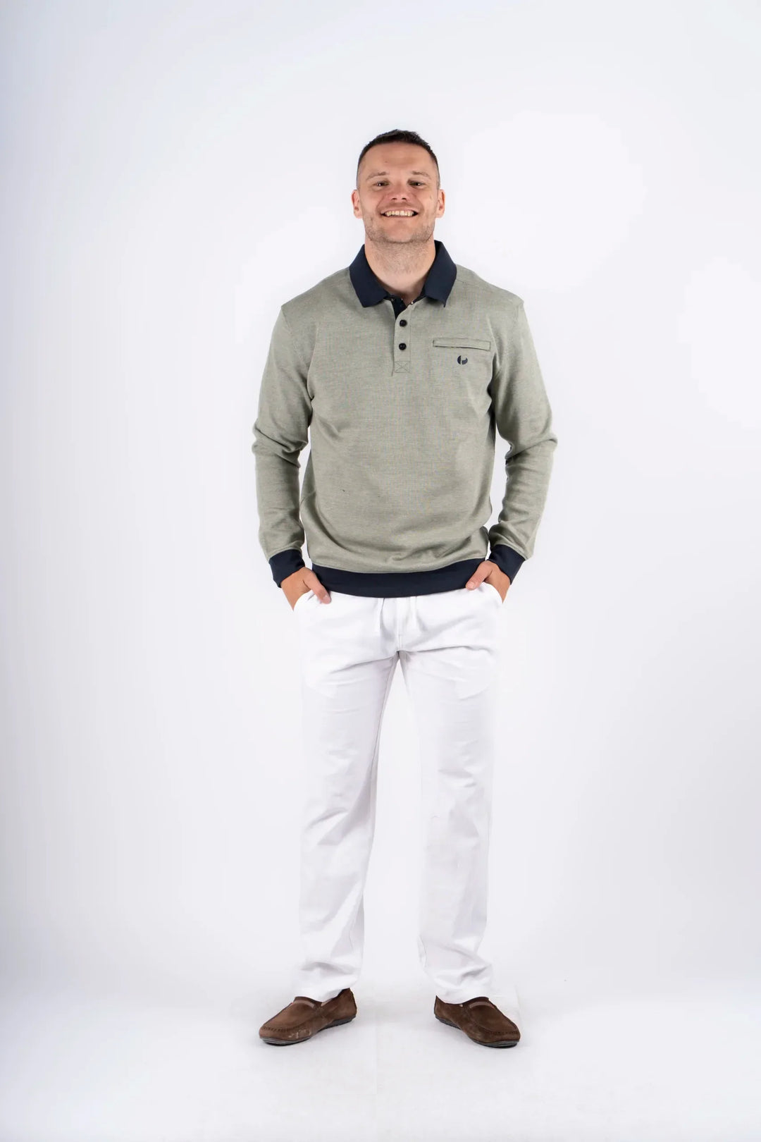 Pre End Rai Long Sleeve Sweat Polo Top Light Green image 1