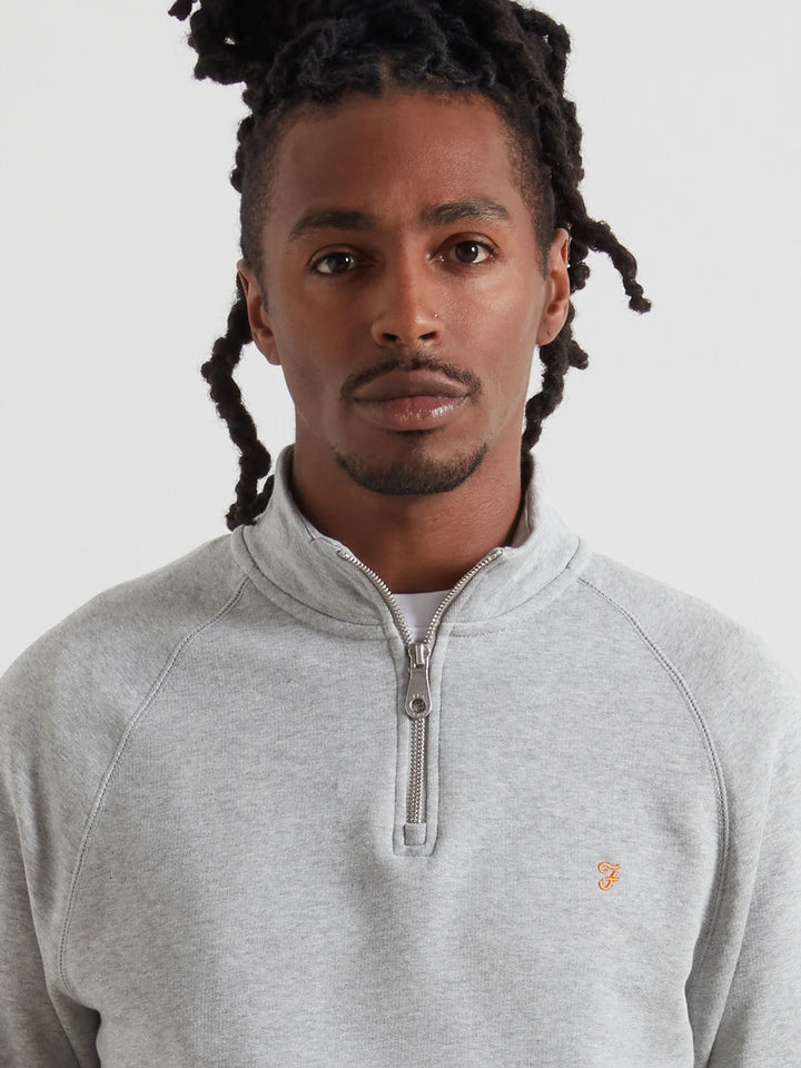Farah Jim Organic Cotton Quarter Zip Sweatshirt In Light Grey Marl