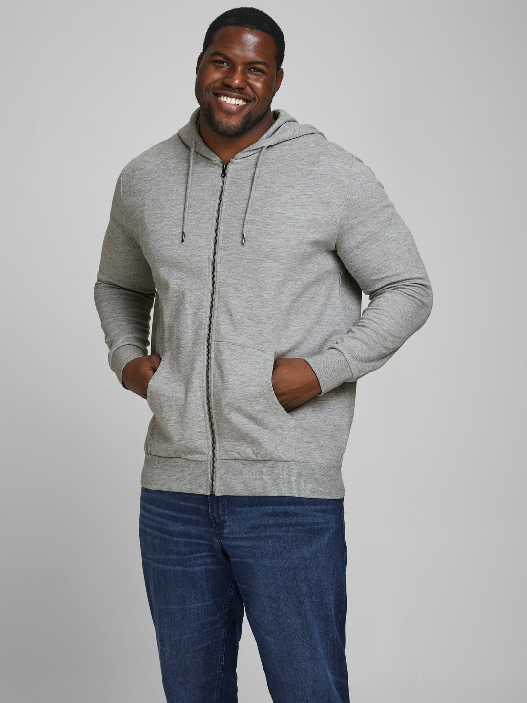 Jack & Jones Basic Sweat Full Zip Hoodie Light Grey Melange 3XL-5XL