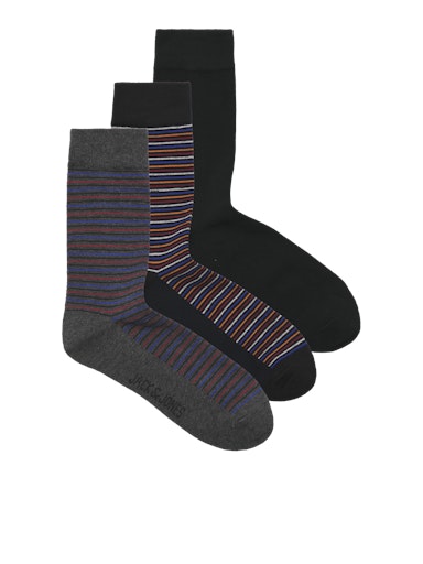 Jack & Jones Atlas Stripe Sock 3 Pack Dark Grey Melange