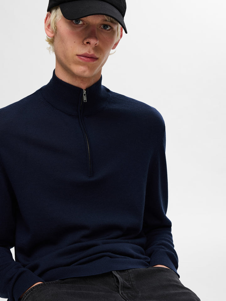 Selected Homme Merino Wool 1/2 Zip Jumper Navy