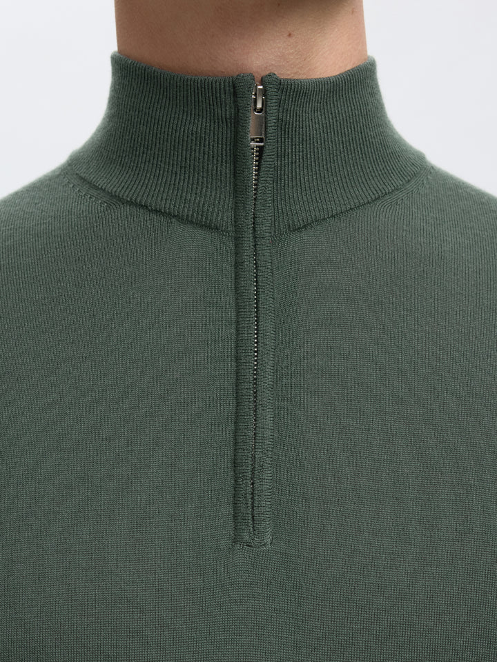 Selected Homme Merino Wool 1/2 Zip Jumper Deep Forest