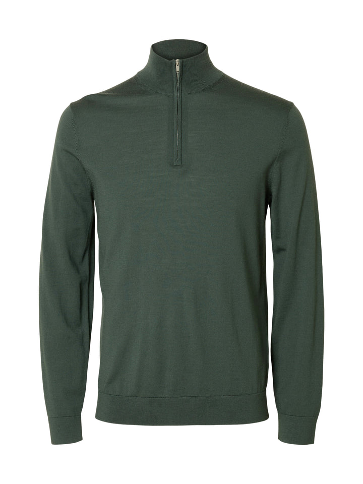 Selected Homme Merino Wool 1/2 Zip Jumper Deep Forest
