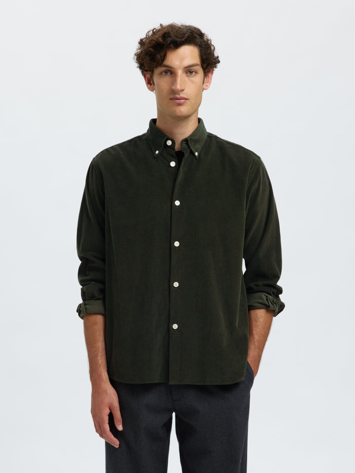Selected Homme Cord Cotton Shirt Deep Forest