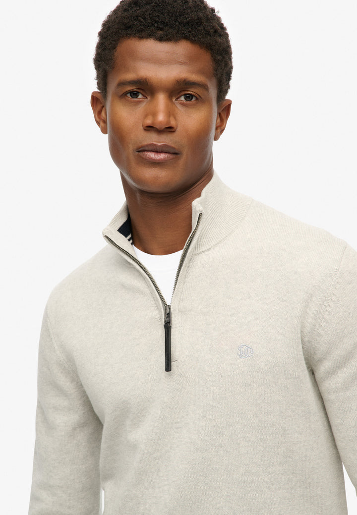 Superdry Essentials Cotton Half Zip Jumper  Lightning Grey Marl