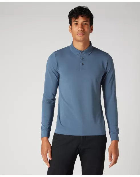 Remus Uomo Blue Long Sleeve Polo 3 Button Polo Shirt image 1