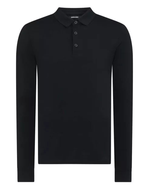Remus Uomo Navy Long Sleeve Polo 3 Button Polo Shirt image 2