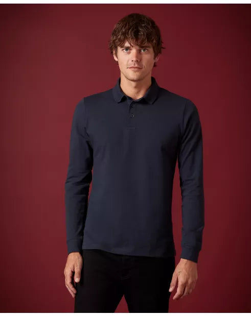 Remus Uomo Navy Long Sleeve Polo 3 Button Polo Shirt image 1