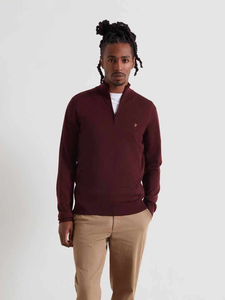 Farah Merino Wool 1/4 Zip Bordeaux