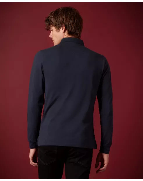 Remus Uomo Navy Long Sleeve Polo 3 Button Polo Shirt image 4
