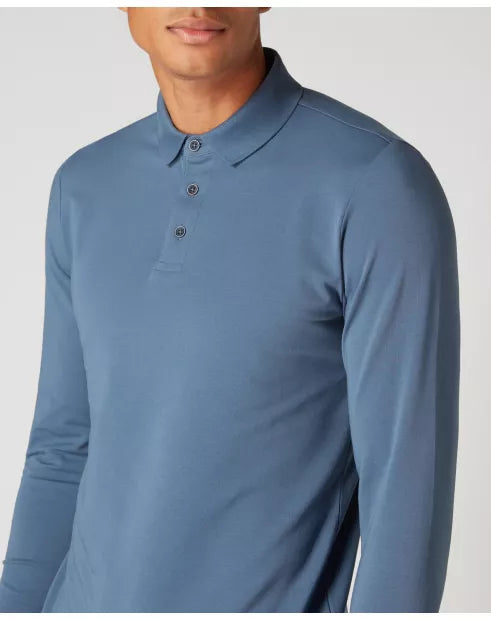 Remus Uomo Blue Long Sleeve Polo 3 Button Polo Shirt image 2