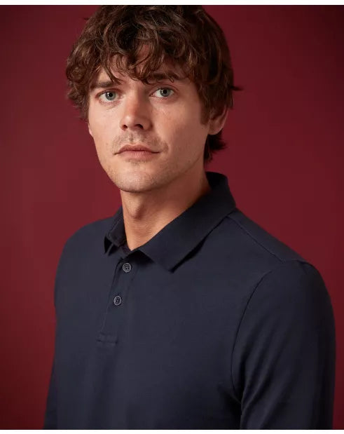 Remus Uomo Navy Long Sleeve Polo 3 Button Polo Shirt image 3